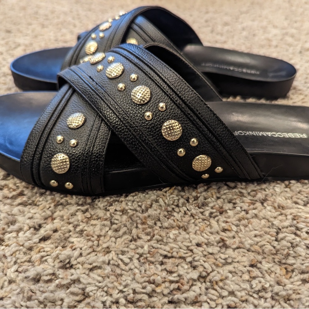 Rebecca Minkoff black and gold sandals. Size 10.